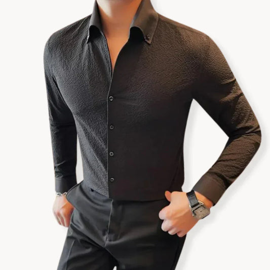 Herrskjorta Klassisk Smal Passform Polyester Viskos med Strukturellt Mönster-1