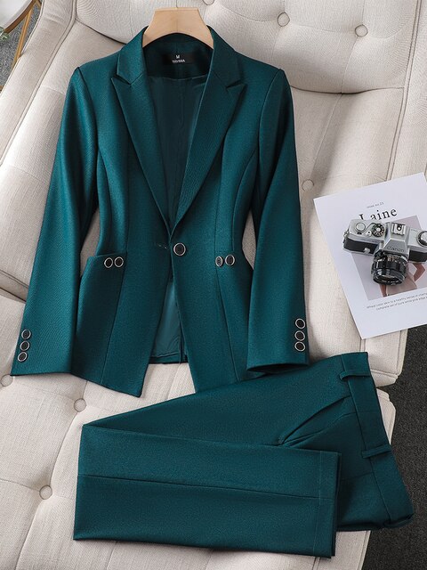 Dam Blazer Set Skräddarsydd Acetat Elastan med Dubbla Sidofickor-5