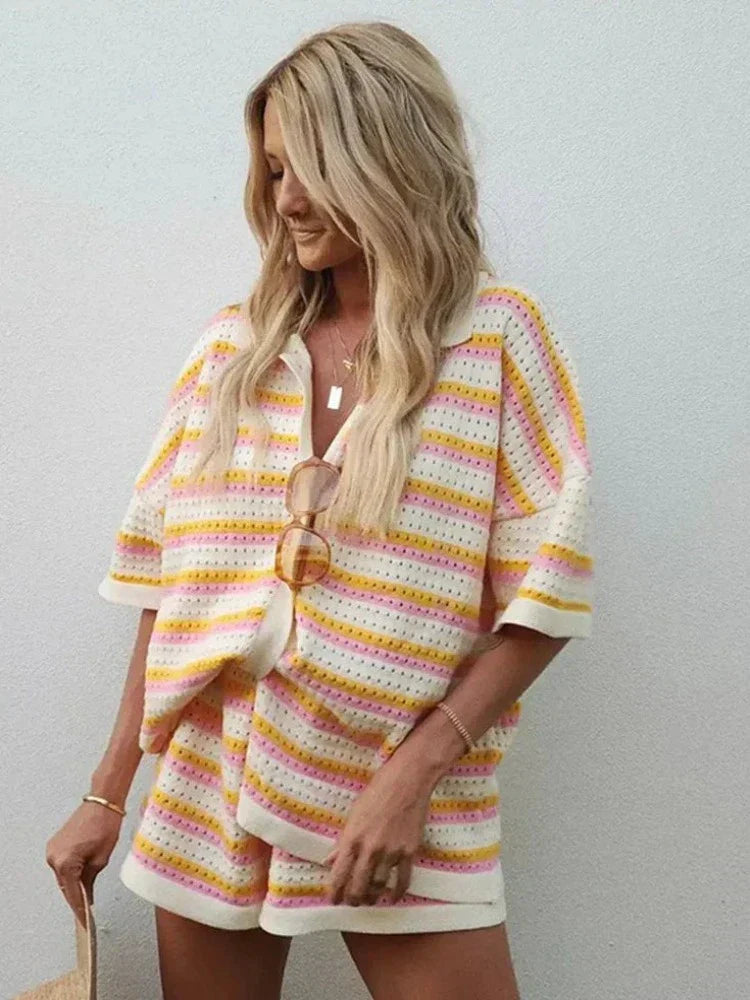 Dam Tvådelad Set Chic Andningsbart Material för Sommar-2