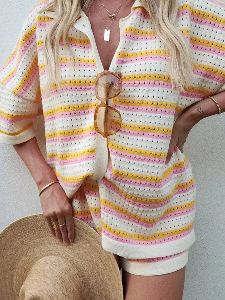 Dam Tvådelad Set Chic Andningsbart Material för Sommar-4