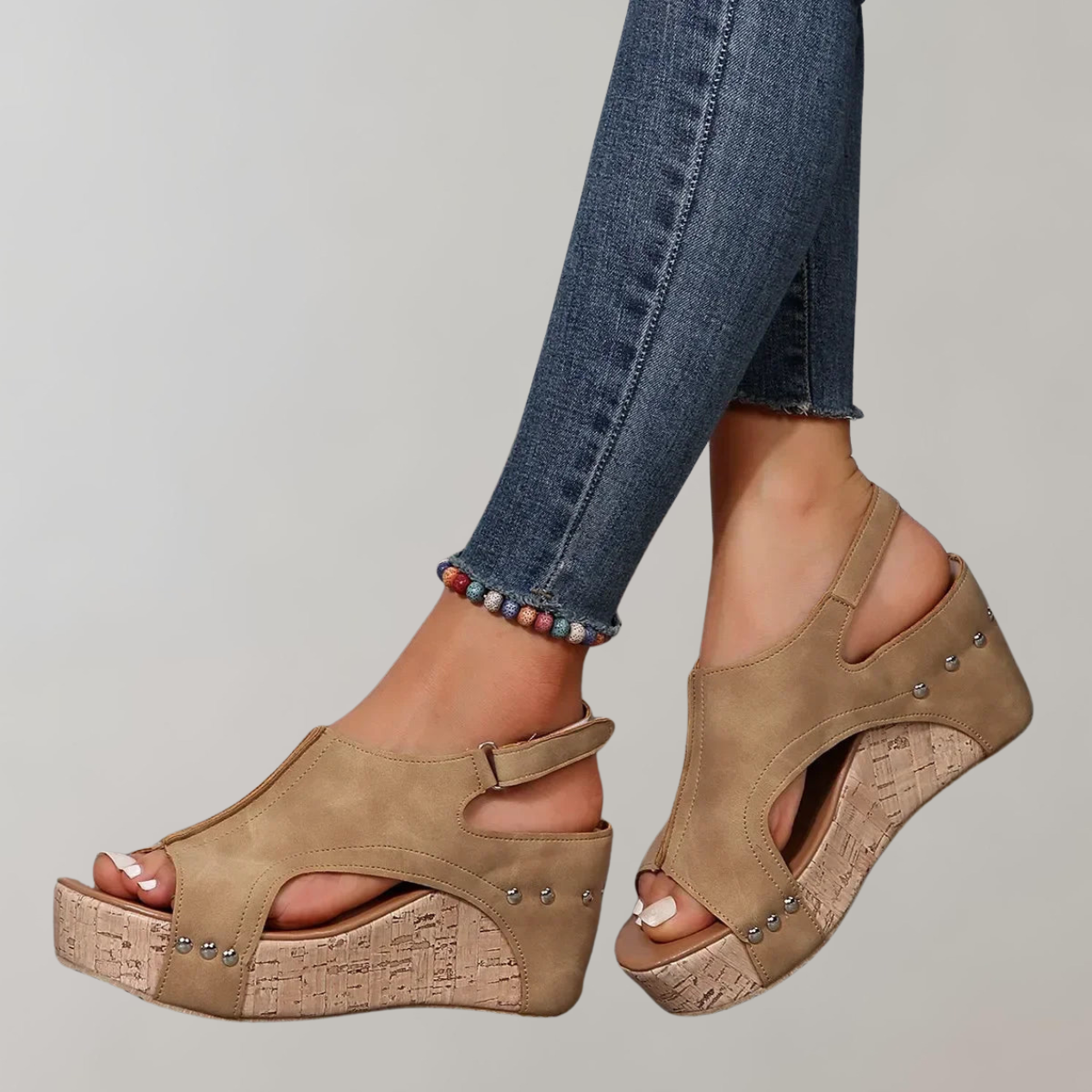 Kvinnors Sandaler Höga Klackar Ortopedisk Läder-2