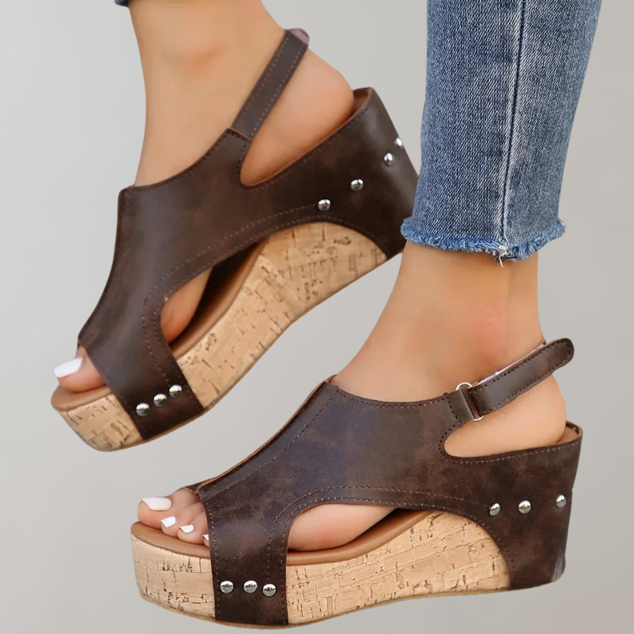 Variant image for Kvinnors Sandaler Höga Klackar Ortopedisk Läder-19