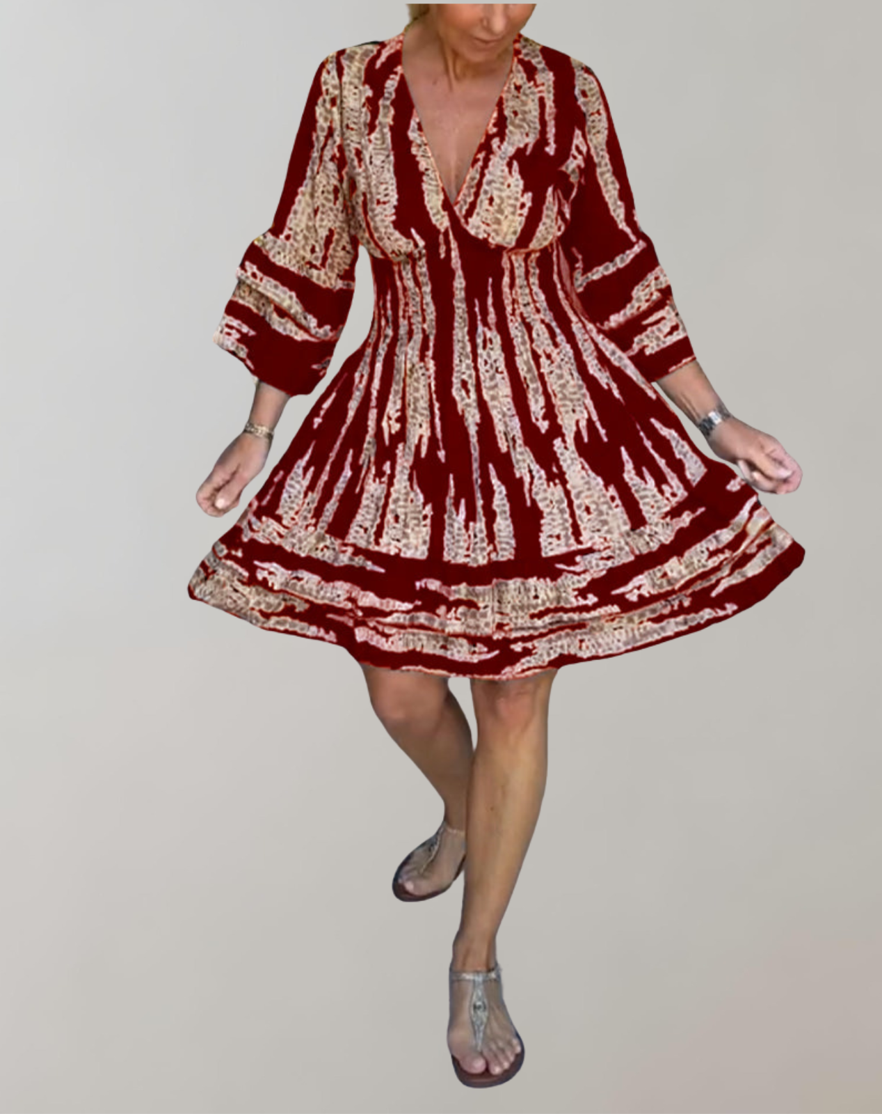 Kvinnors Miniklänning Chic 100% Polyester Midjebälte Elegant Mönster-3