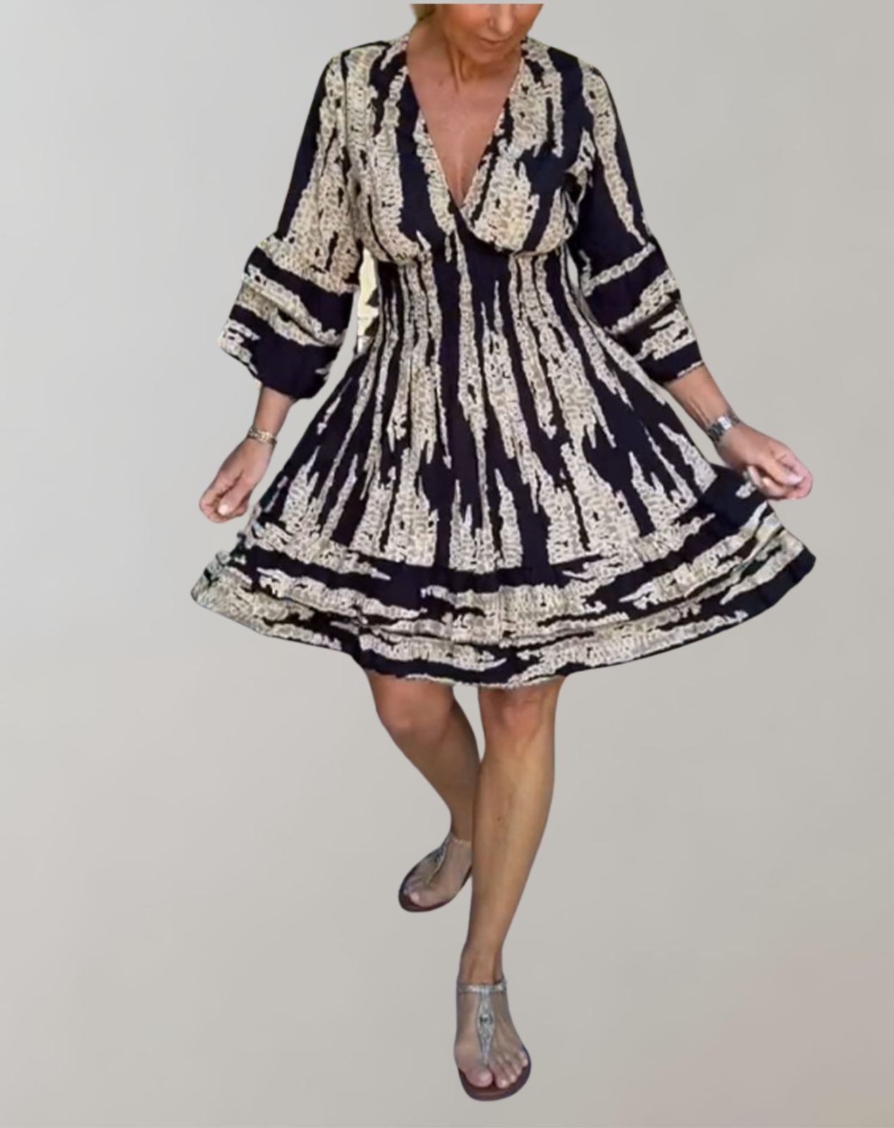 Kvinnors Miniklänning Chic 100% Polyester Midjebälte Elegant Mönster-4