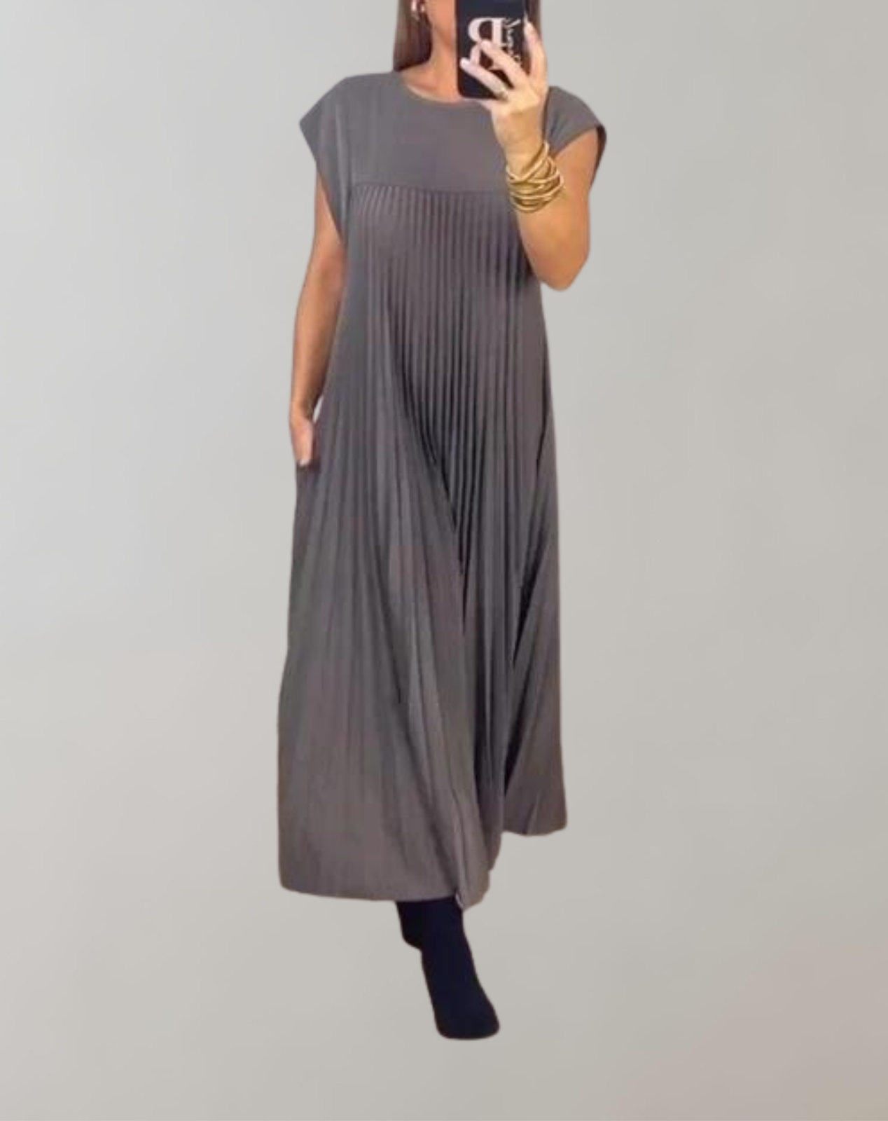 Kvinnors Lång Klänning Veckad 100% Polyester 9