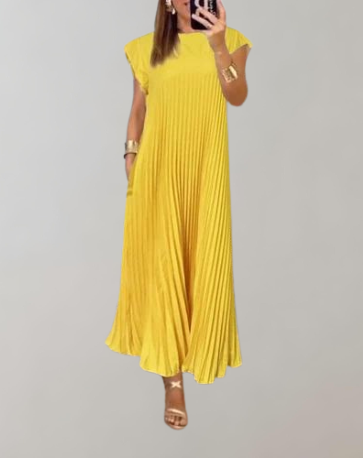 Kvinnors Lång Klänning Veckad 100% Polyester 10