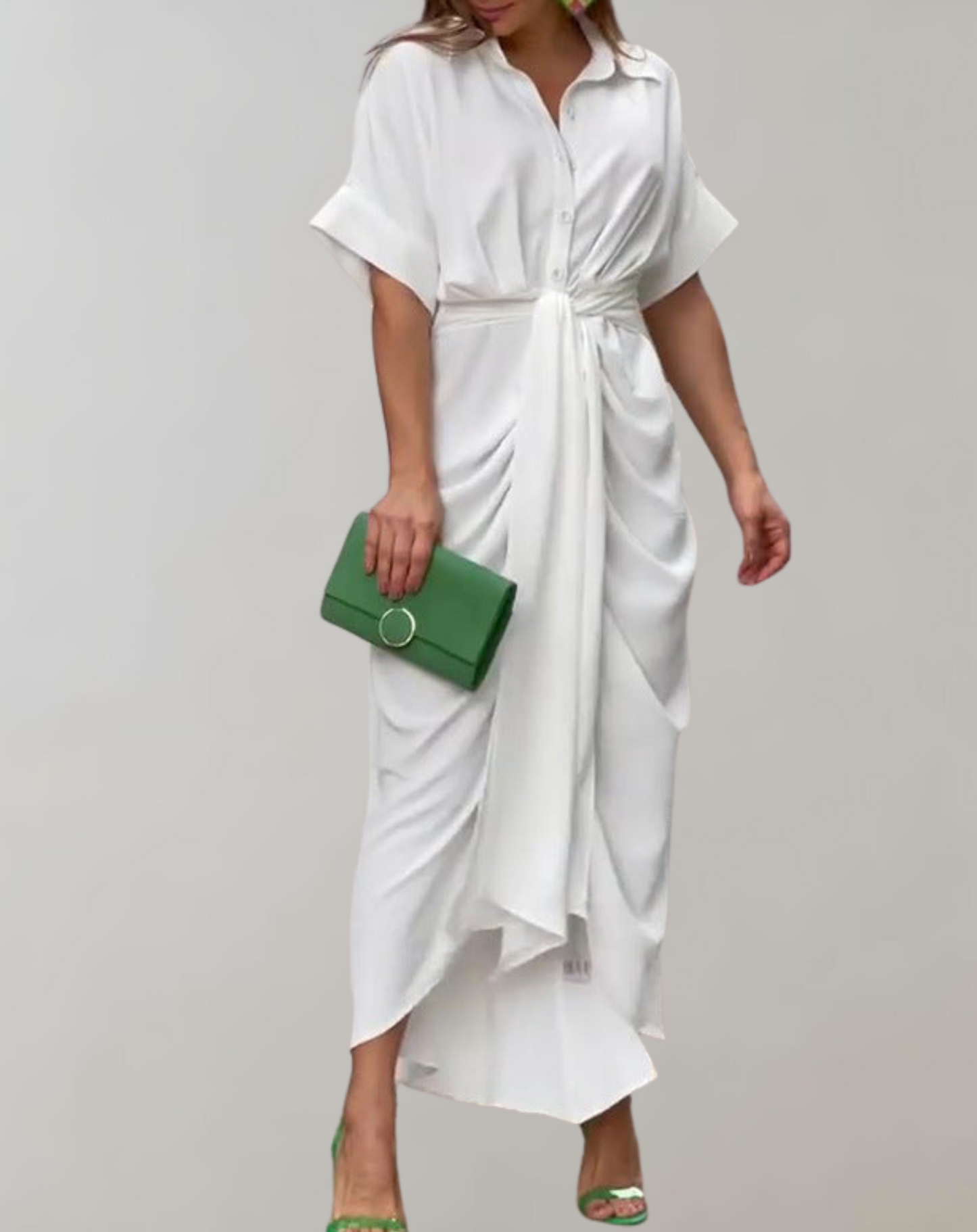 Damklänning Sommarstil Vändkrage Polyester Chic Design 8