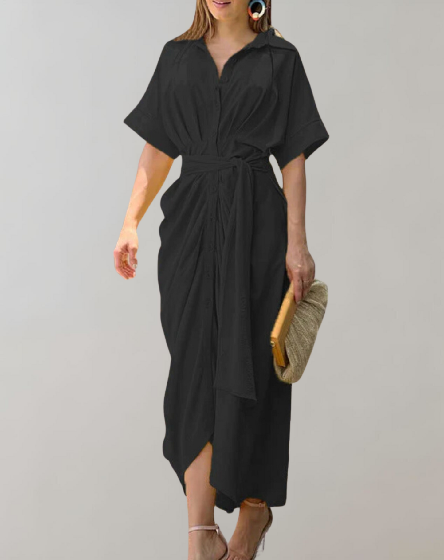 Damklänning Sommarstil Vändkrage Polyester Chic Design 12