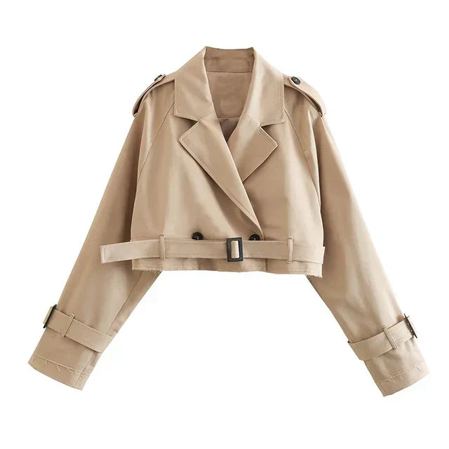 Kort Svart Kappa för Dam i Lätt Material – Stilren Trenchcoat med Knappstängning och Reversibel Krage 6
