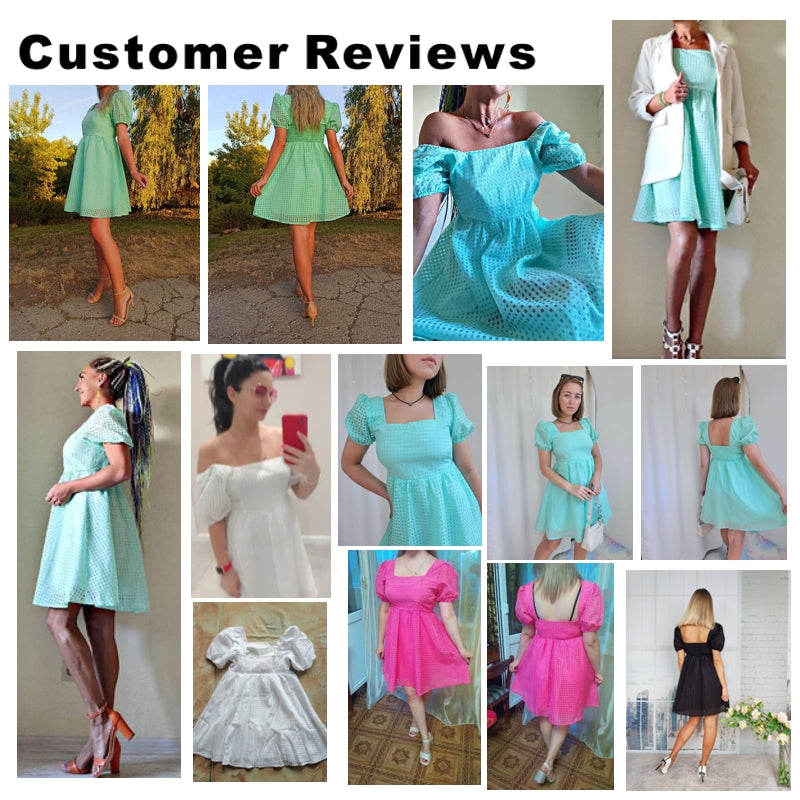 Dam A-linjeklänning Fyrkantig Halsringning Kort Ärmar Polyester-4