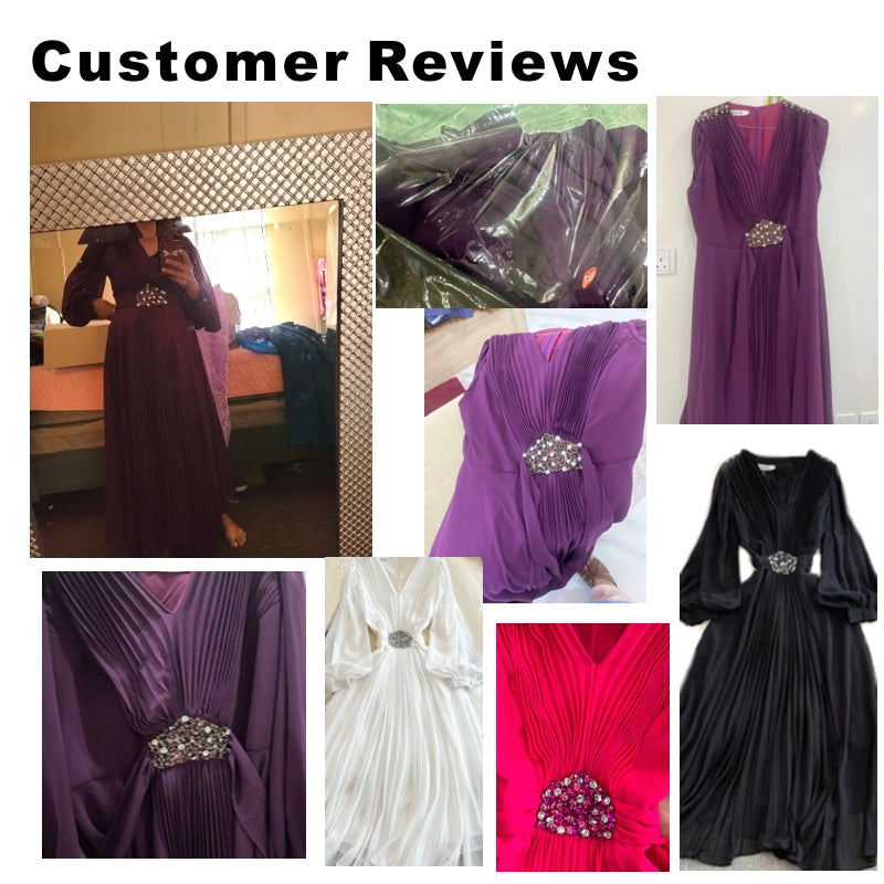 Kvinnors A-linjeformad Klänning V-ringning Chiffon med Ballongärmar-6