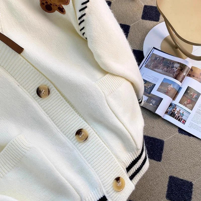 Dam Cardigan Kontrastdetaljer Akryl Mörk Marin-5