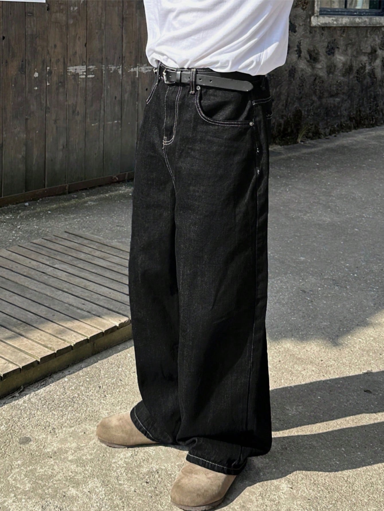 Mäns Sommarjeans Långt Snitt Svart Denim-6