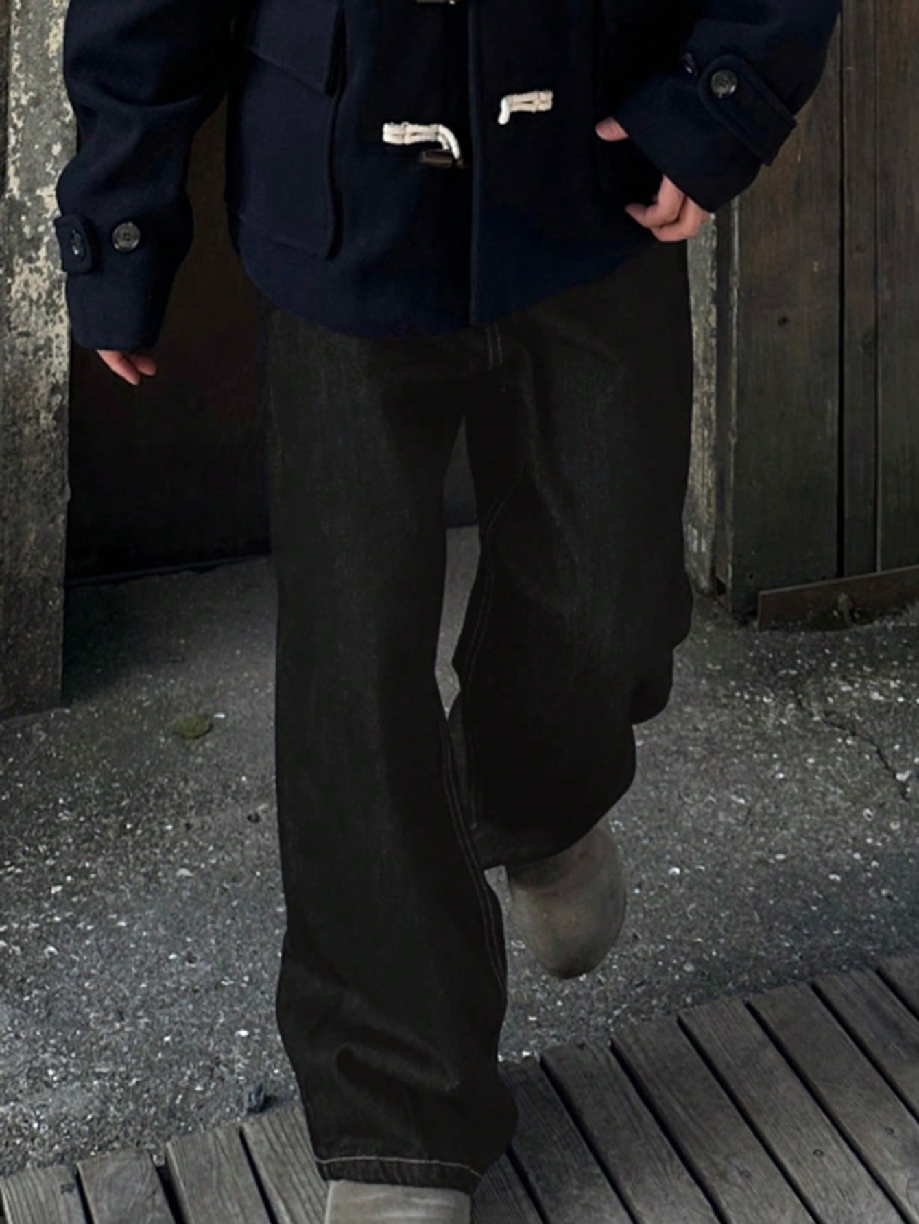 Mäns Sommarjeans Långt Snitt Svart Denim-3