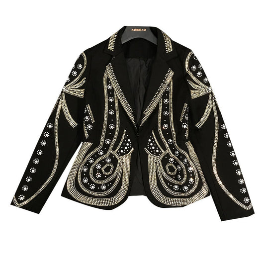 Dam Blazer Sprucken Krage Hög Midja 100% Bomull-1