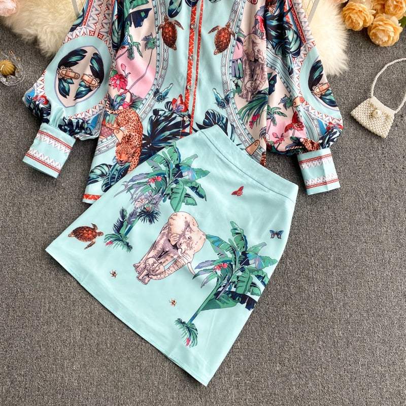 Damkjol Elastisk Midja Tropisk Design Polyester-4