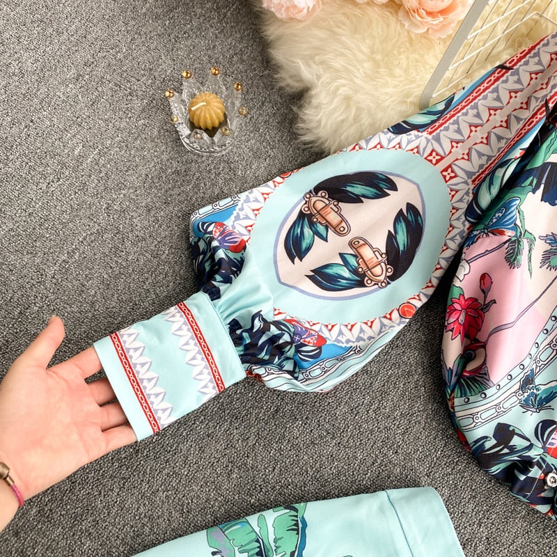 Damkjol Elastisk Midja Tropisk Design Polyester-6