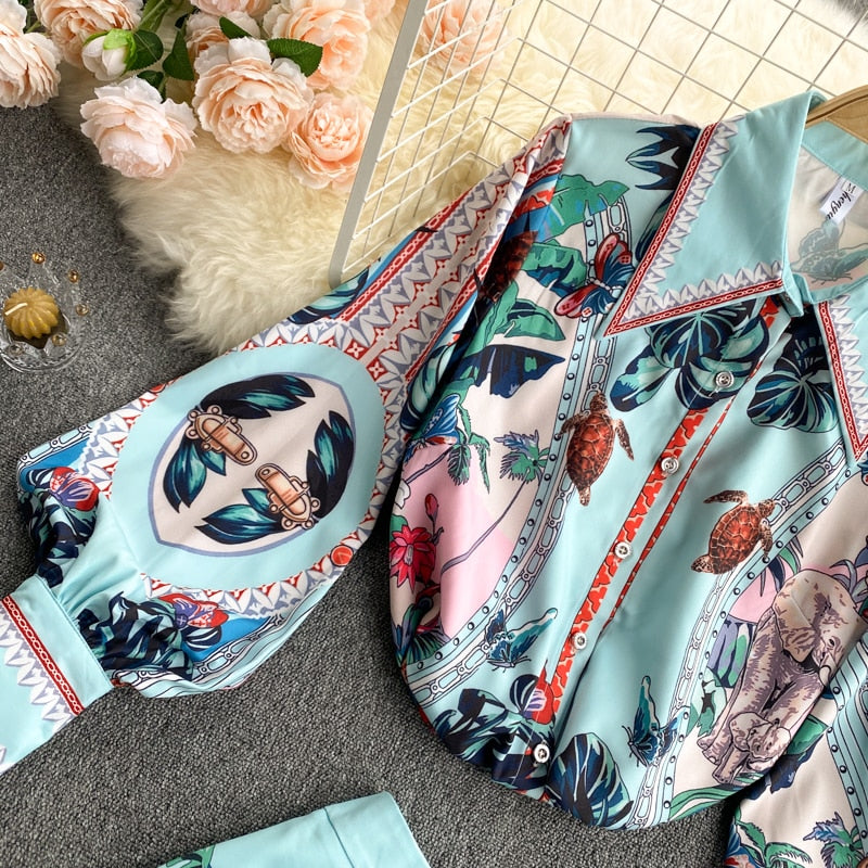 Damkjol Elastisk Midja Tropisk Design Polyester-5