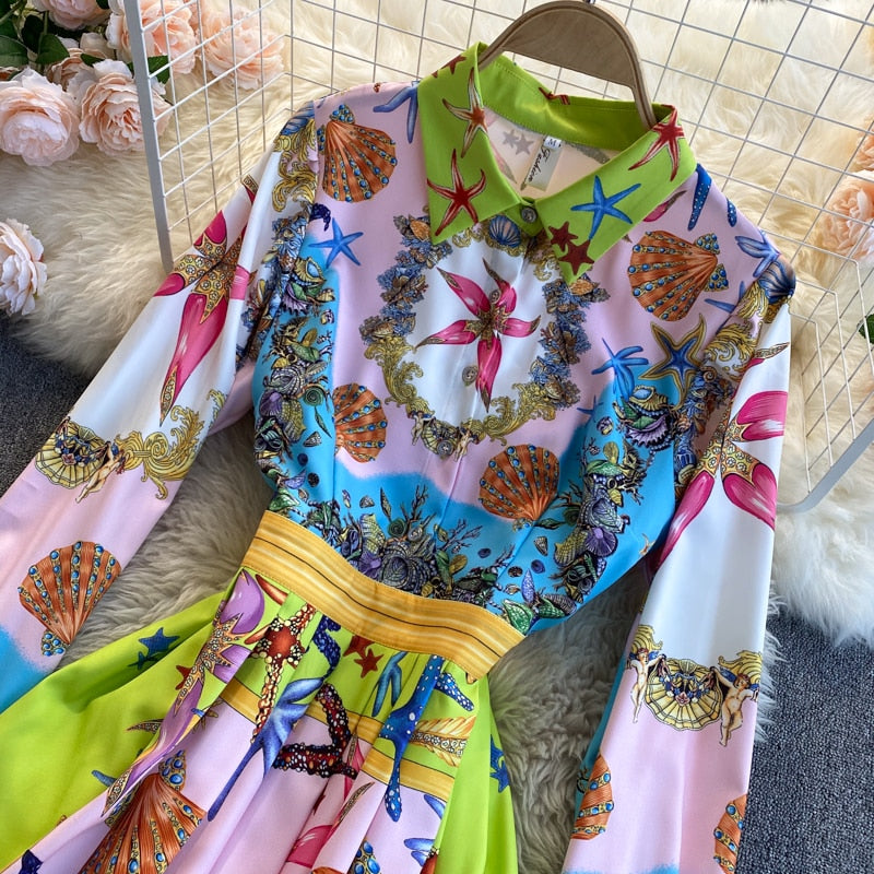 Dam Midiklänning Bohemisk A-Line Polyester med Skruvad Krage-2