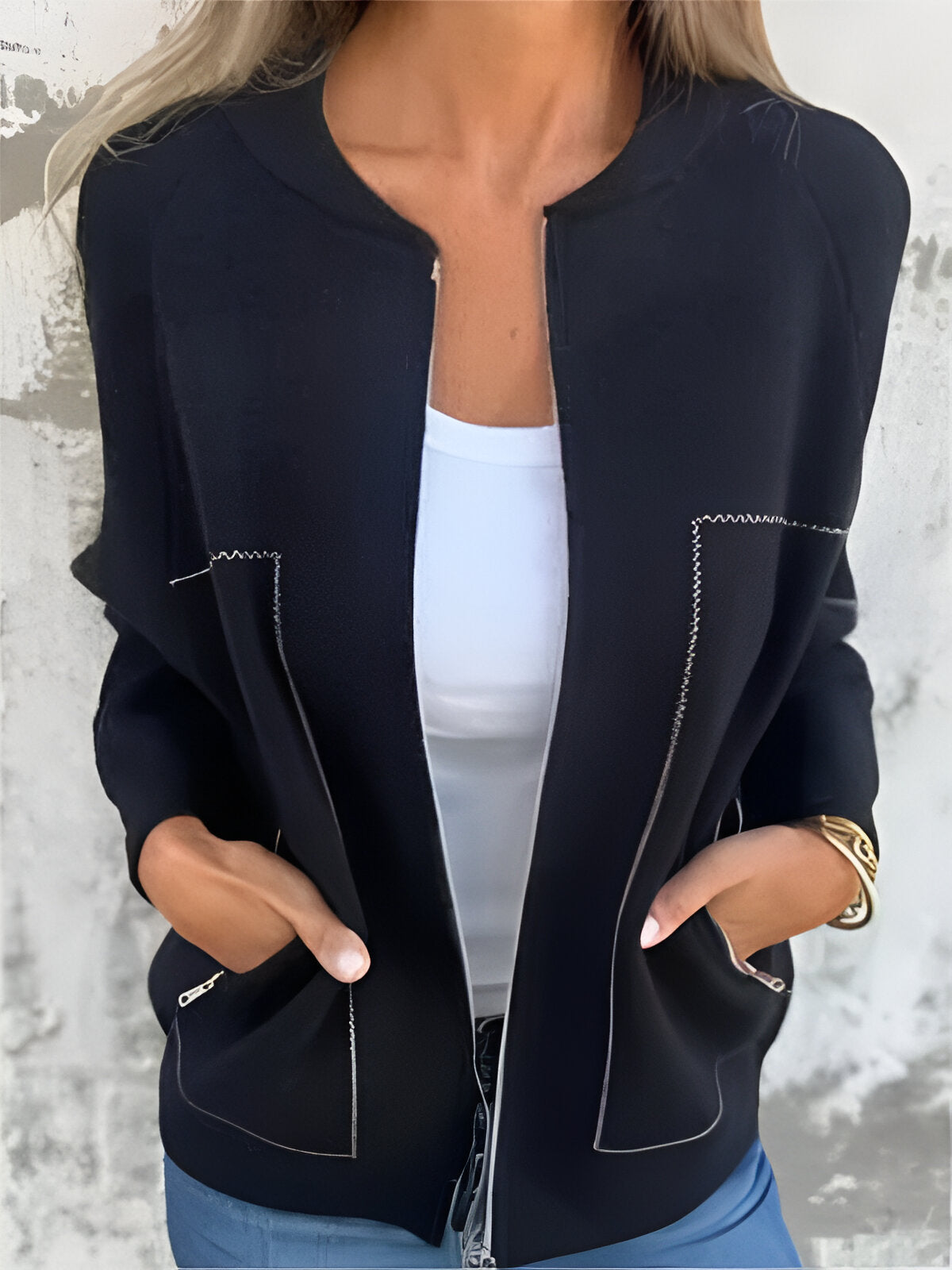 Damjacka Långärmad Zip-Up Avslappnad Design 100% Bomull-2