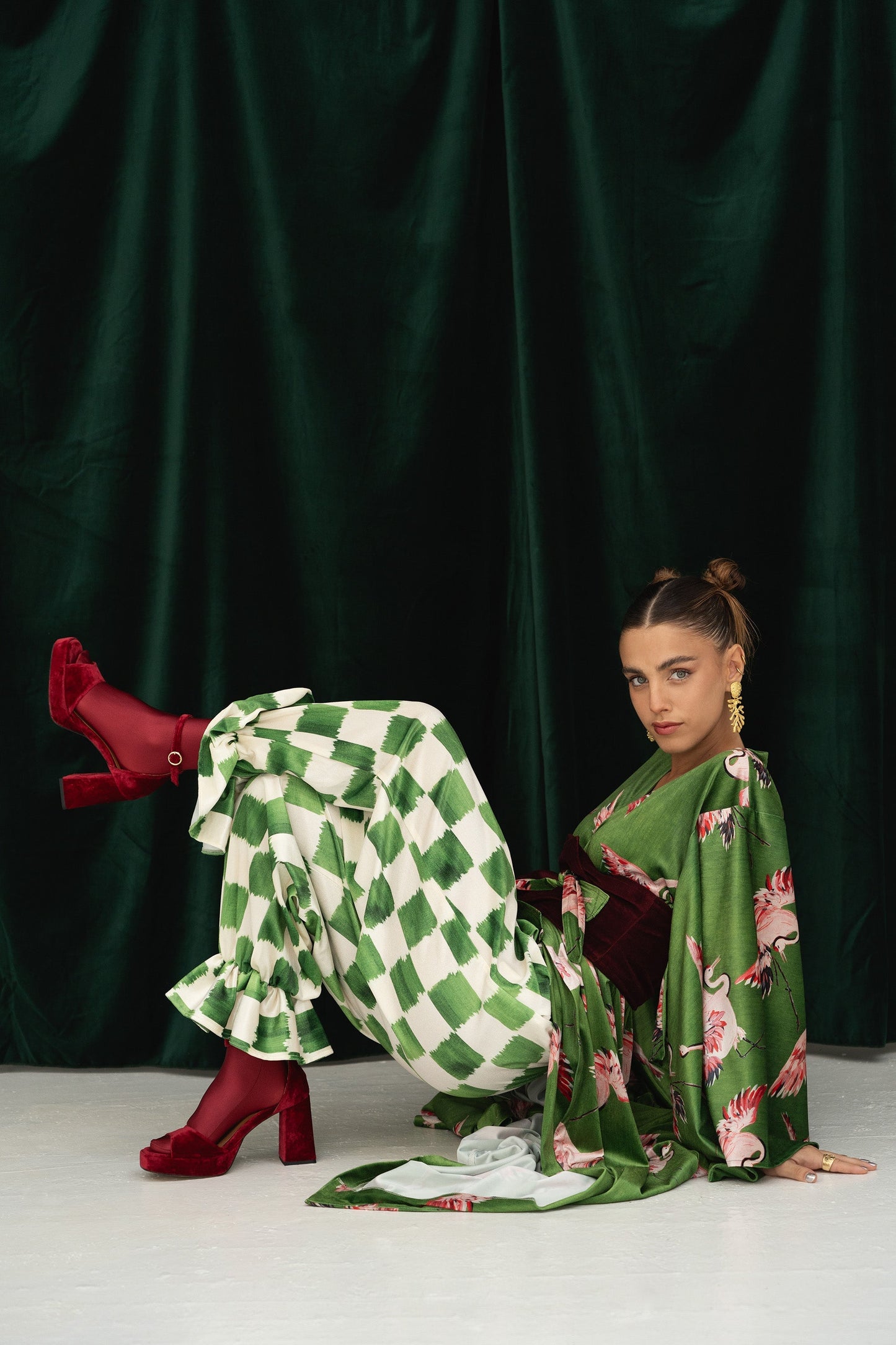 Dam Byxor Sammet Modern Med Elastisk Midja och Sidofickor-5