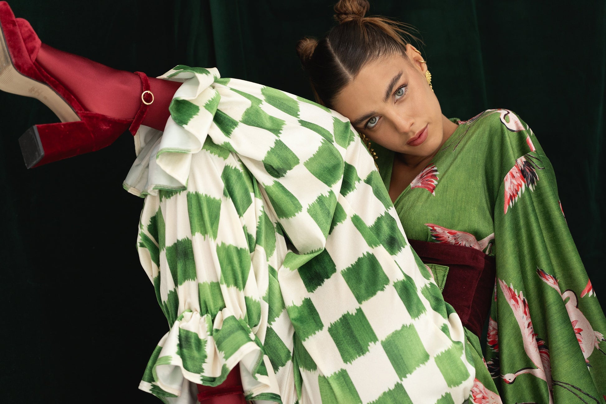 Dam Byxor Sammet Modern Med Elastisk Midja och Sidofickor-6