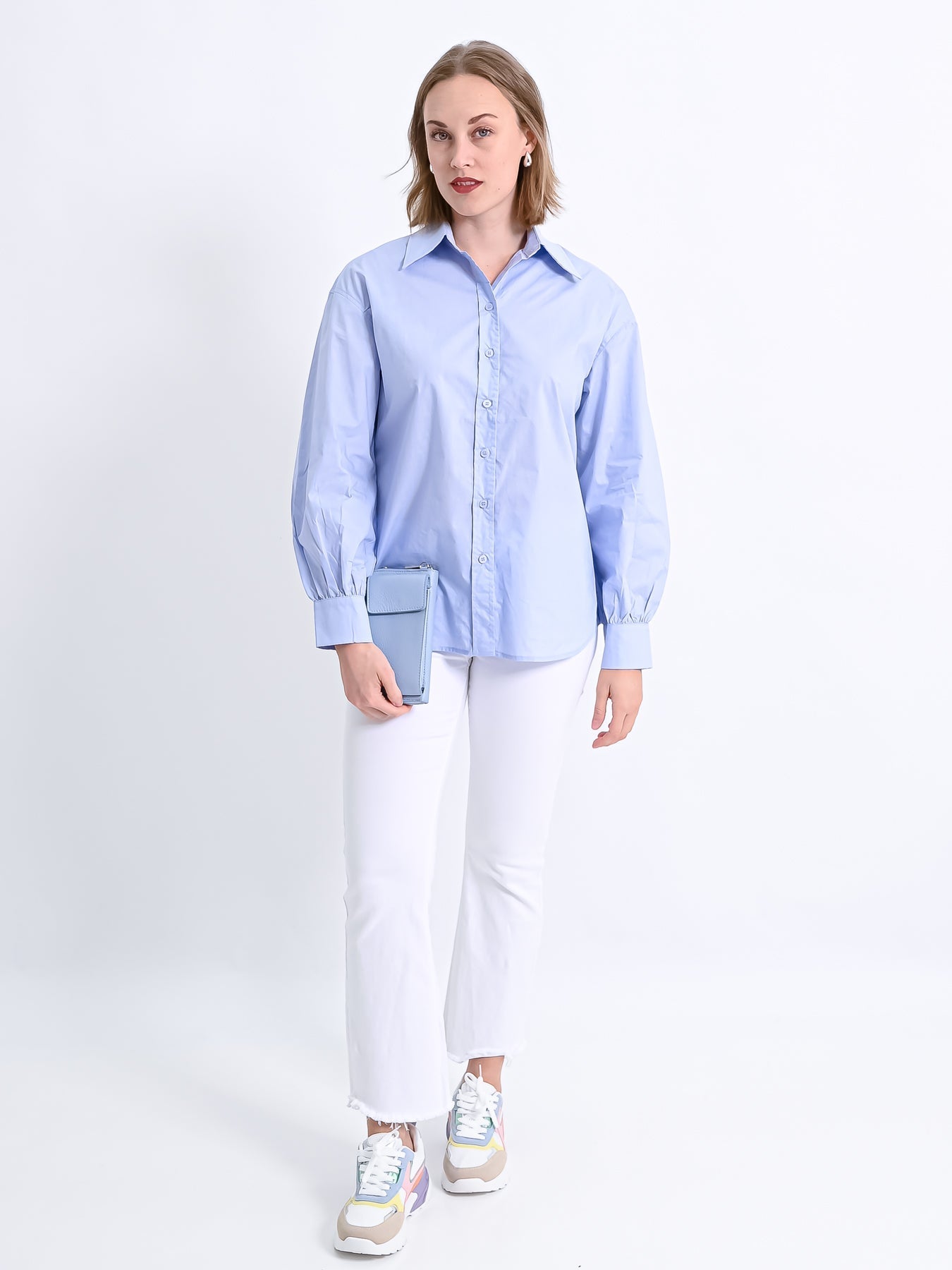 Dam Skjorta Långärmad Elegant Knapplist 100% Bomull-2