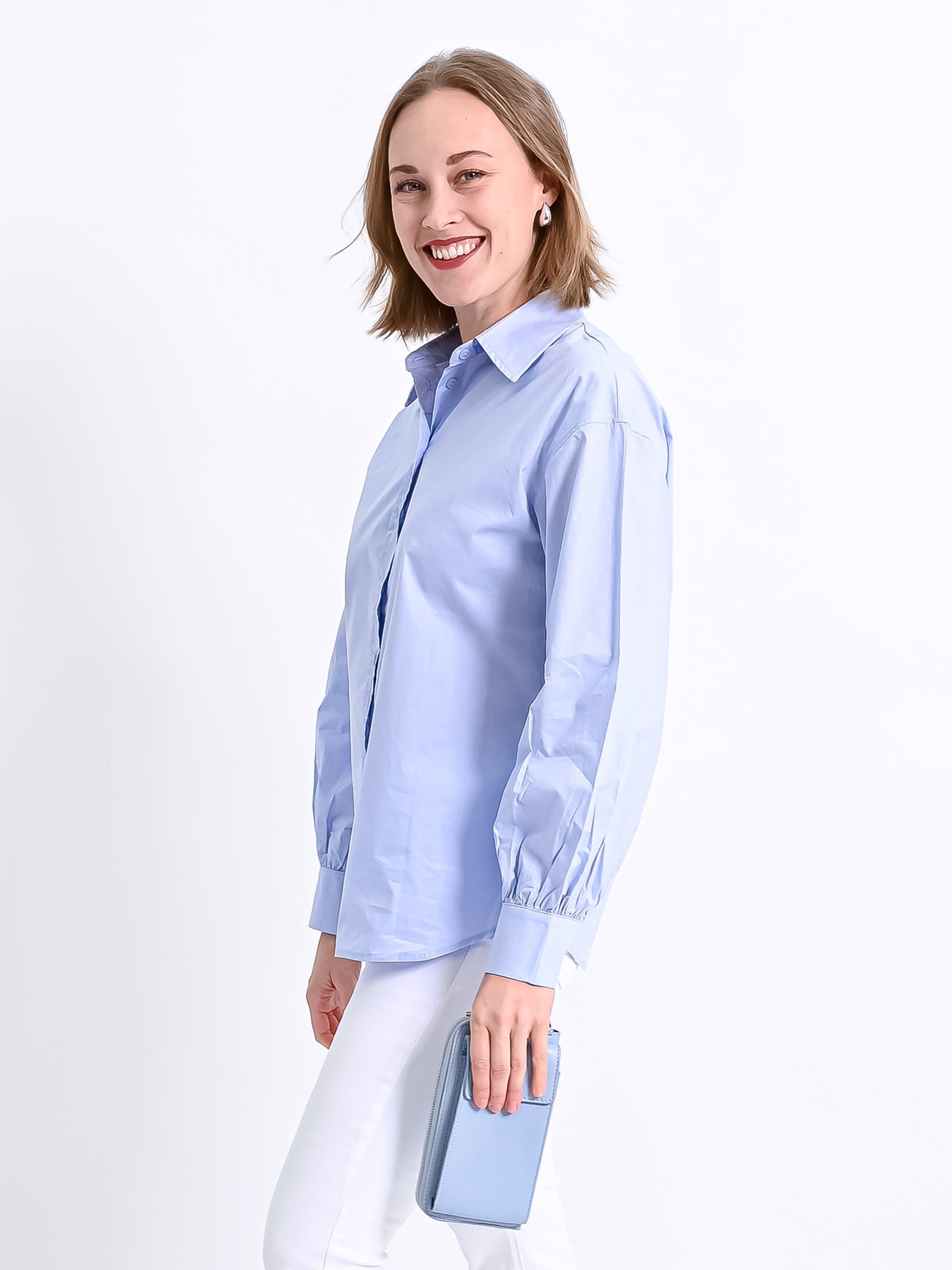 Dam Skjorta Långärmad Elegant Knapplist 100% Bomull-3