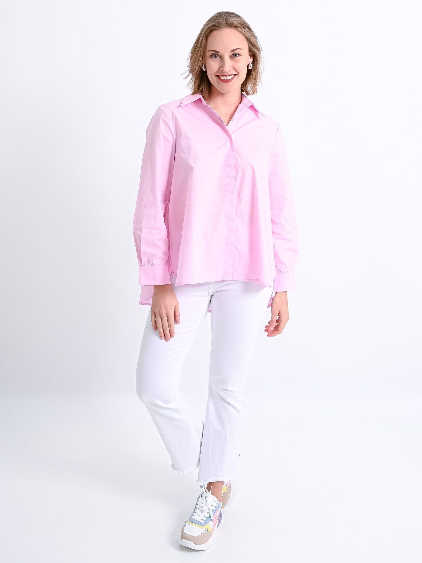 Dam Langärmad Blus med Dold Knappspärr i Mjuk Polyester-2
