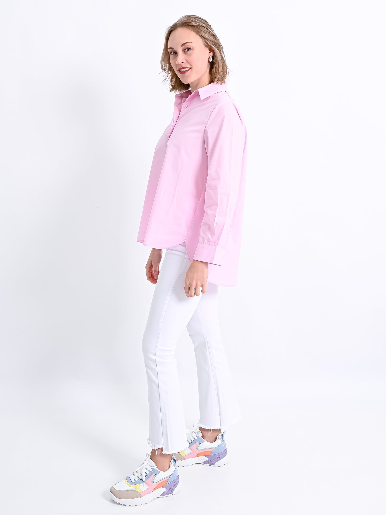 Dam Langärmad Blus med Dold Knappspärr i Mjuk Polyester-3