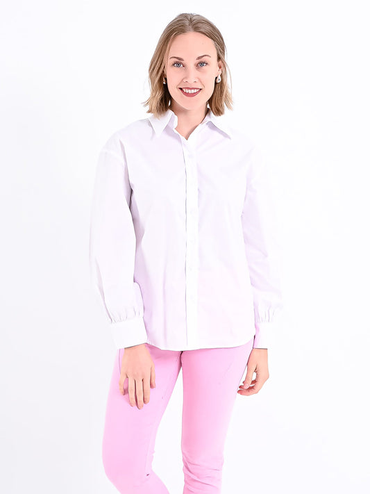 Vit Dam Blus LÄngÀrmad Med Knappband Mjuk Bomull-1