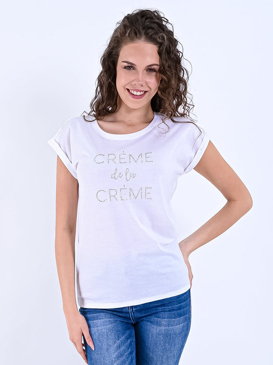 Dam T-shirt RullÀrmad 100% Bomull Med Tryck-1