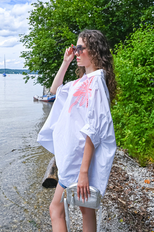 Dam Blus Bred Snitt med Palmbroderi 100% Bomull-1