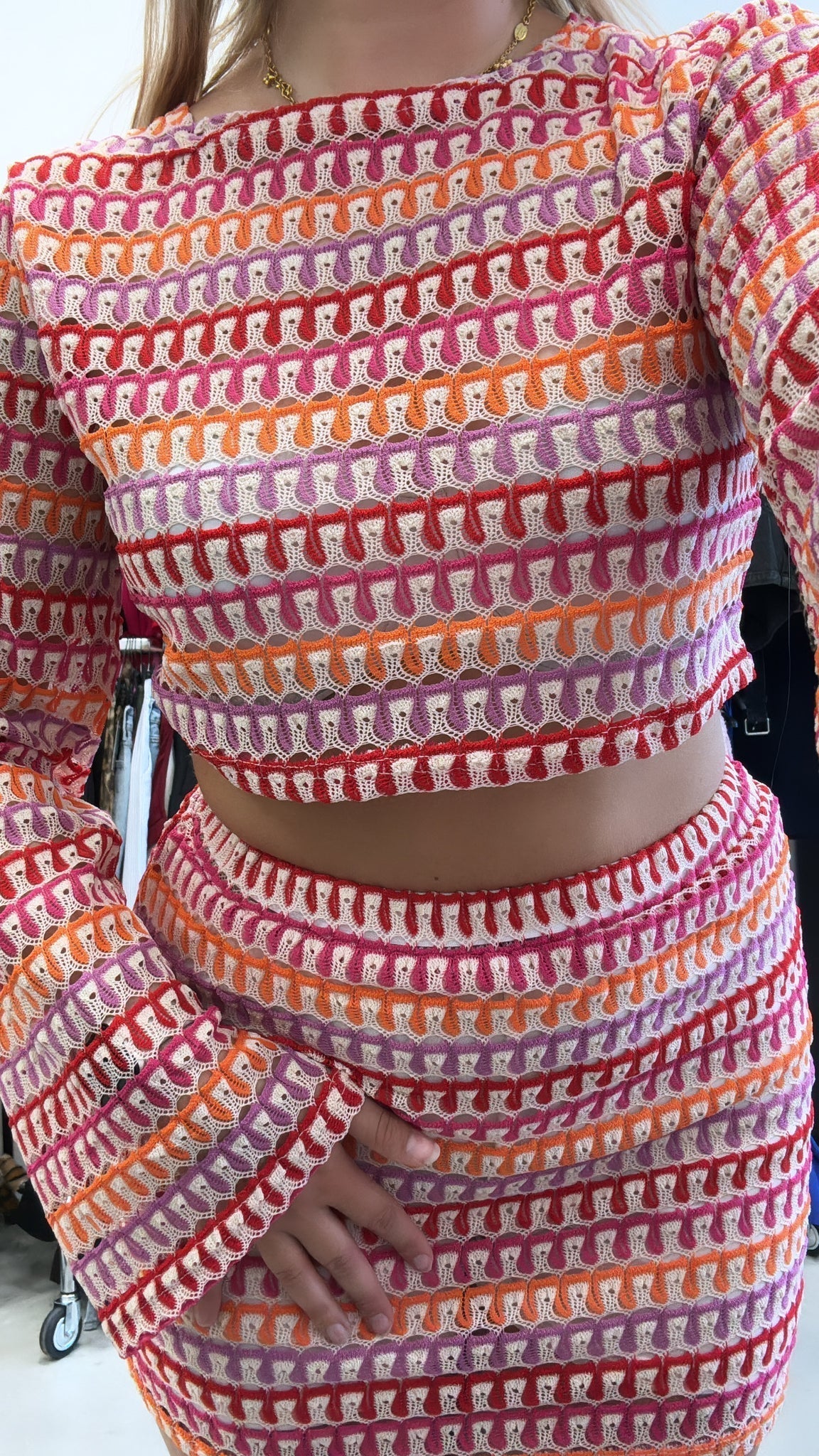 Kvinnors Virkad Skördetopp och Rockuppsättning i Bomull 3