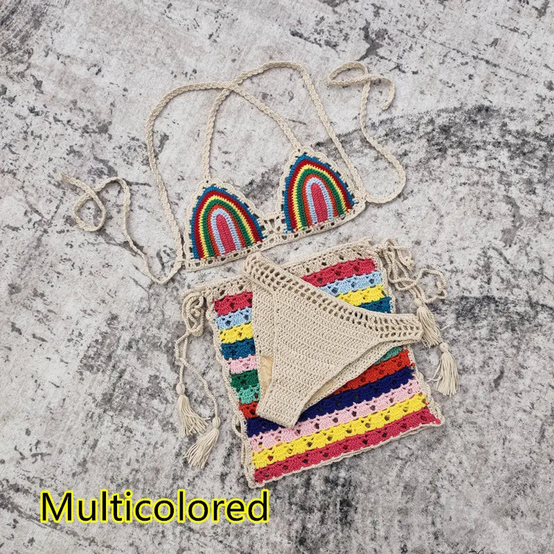 Dam 3-delad Bikini Geometrisk Design Virkat Material 6