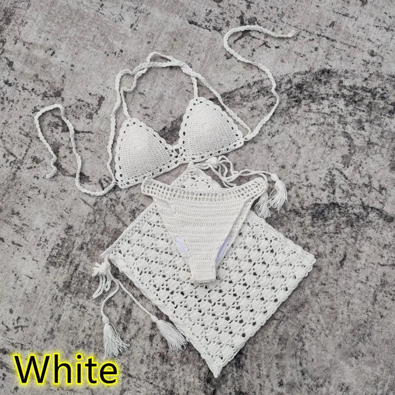 Dam 3-delad Bikini Geometrisk Design Virkat Material 8