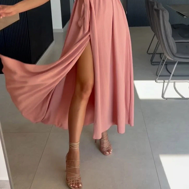 Dam A-Line Klänning V-Neck Lång Spandex för Sommar och Fest 2