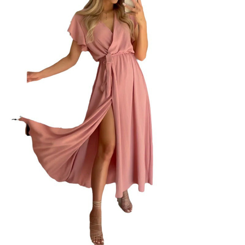 Dam A-Line Klänning V-Neck Lång Spandex för Sommar och Fest 4