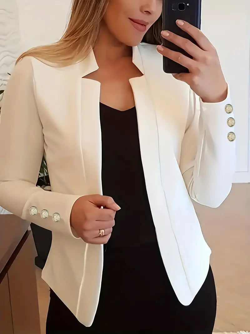 Dam Blazer Lång Öppen Front Glansigt Material 1