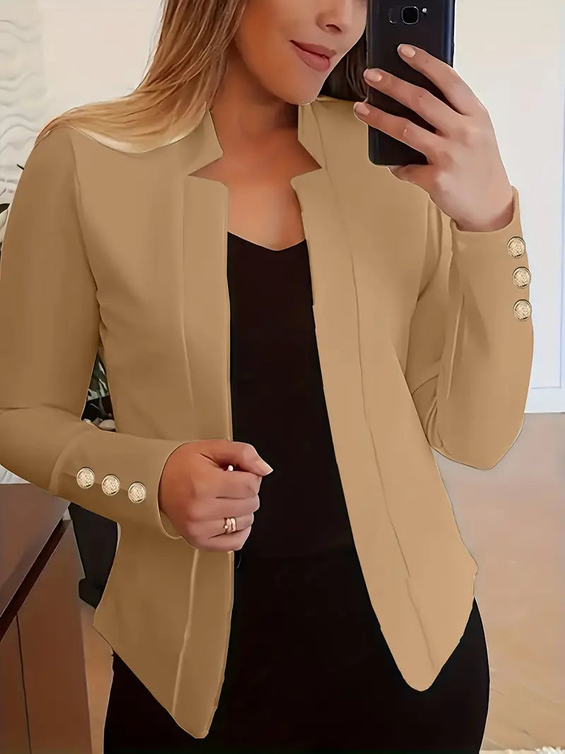 Dam Blazer Lång Öppen Front Glansigt Material 10
