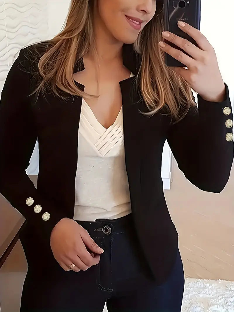 Dam Blazer Lång Öppen Front Glansigt Material 2