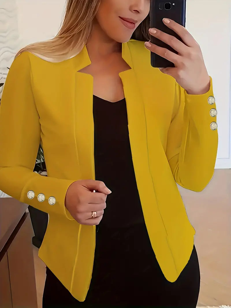 Dam Blazer Lång Öppen Front Glansigt Material 3