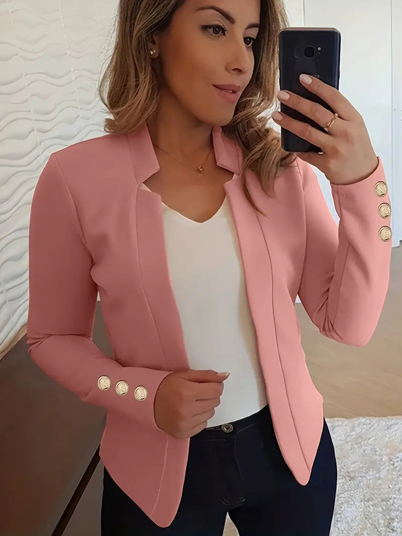 Dam Blazer Lång Öppen Front Glansigt Material 6