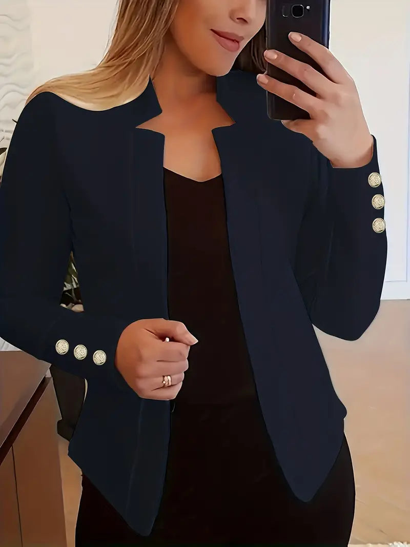 Dam Blazer Lång Öppen Front Glansigt Material 9
