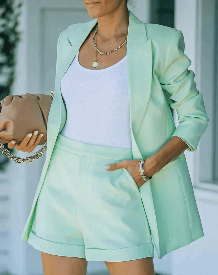 Dam Blazer Shorts Set Hög Kvalitet Polyester Bomull 4