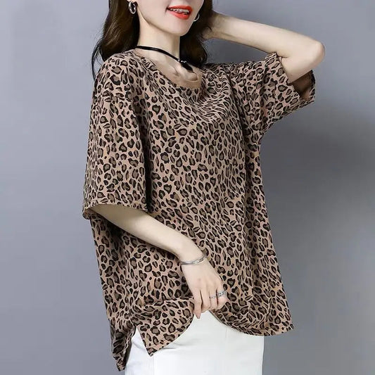 Dam Blus Avslappnad Leopardmönster Polyester 0