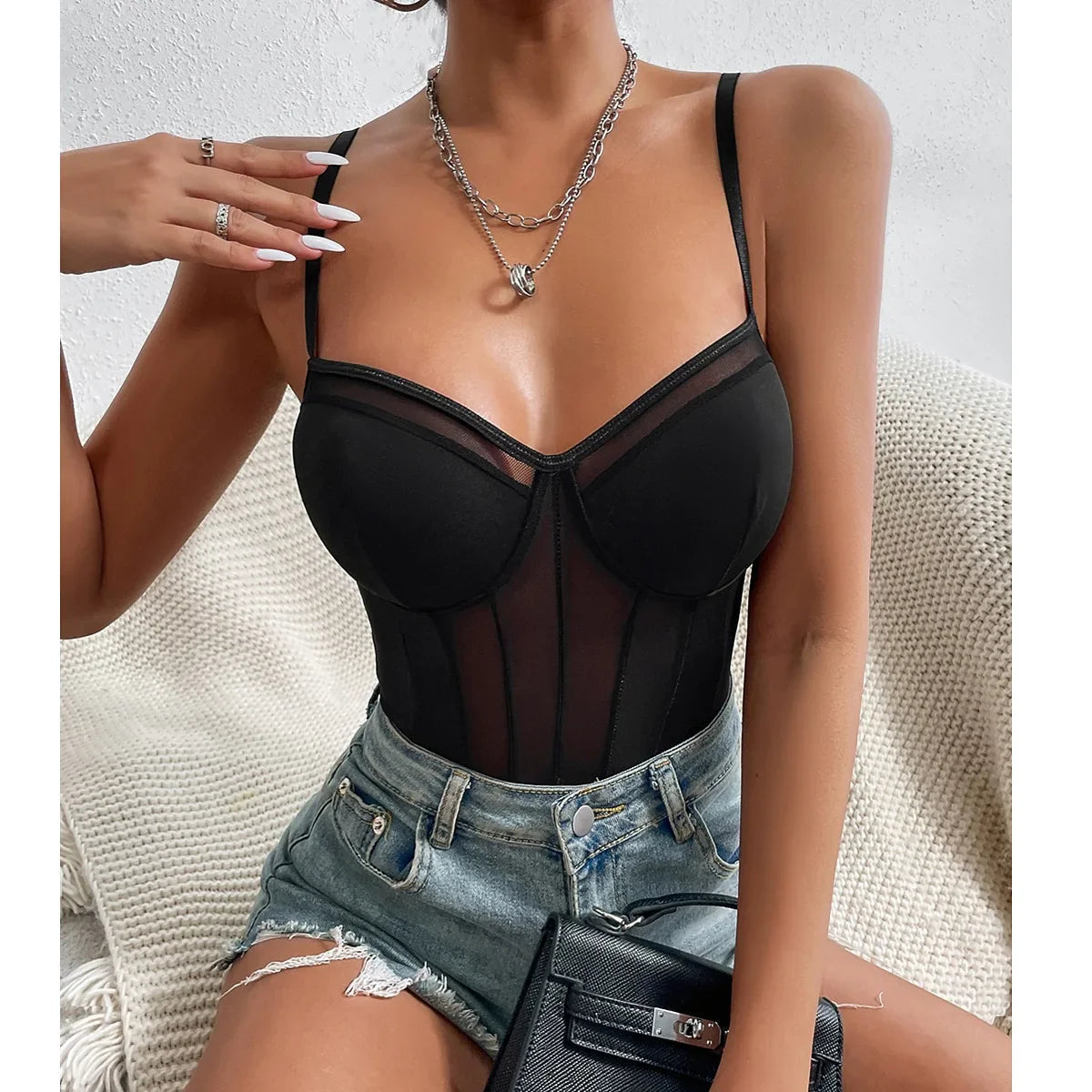 Dam Bodysuit Skir Spets Polyester Spandex 9