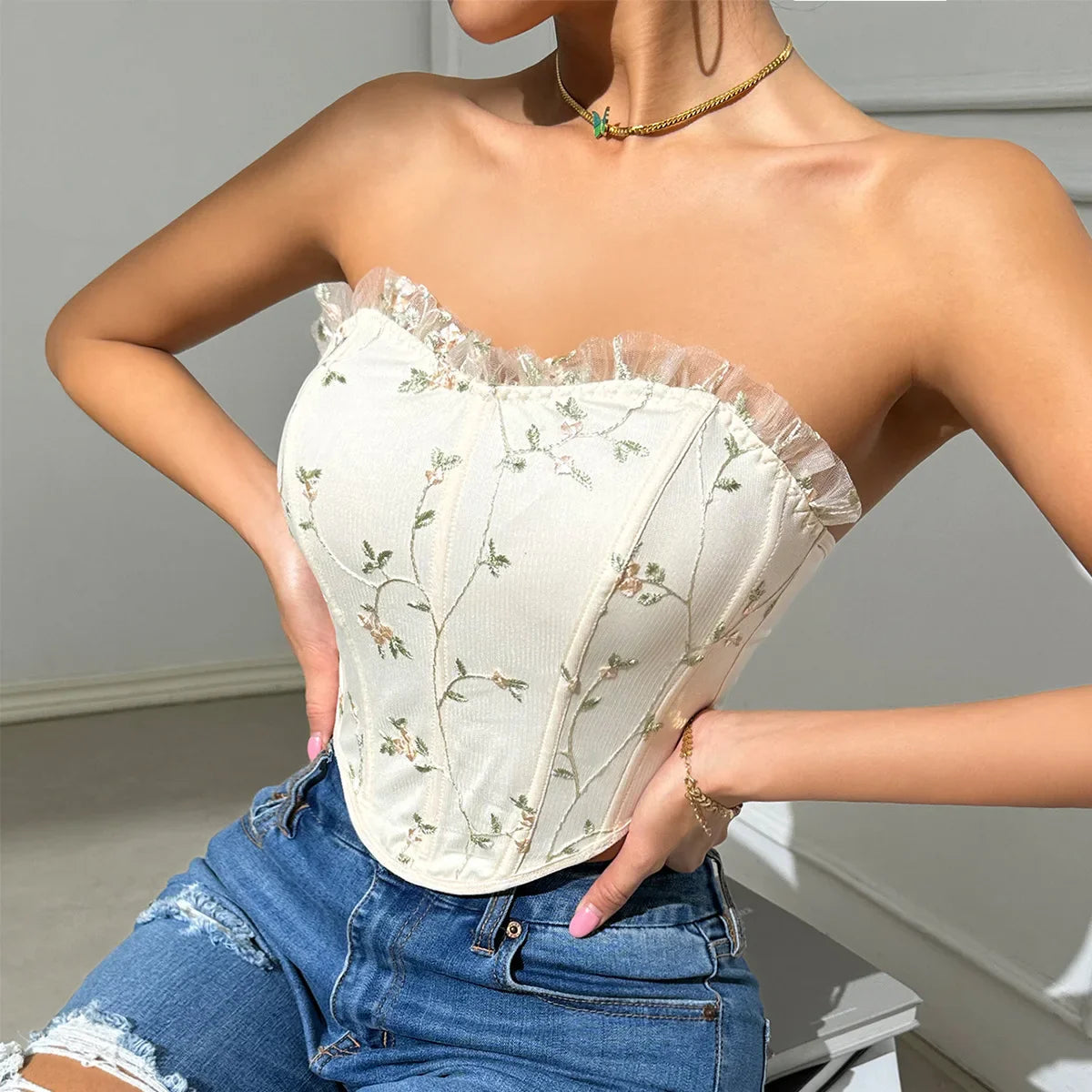 Dam Bustier Blommönster Polyester Spandex 2