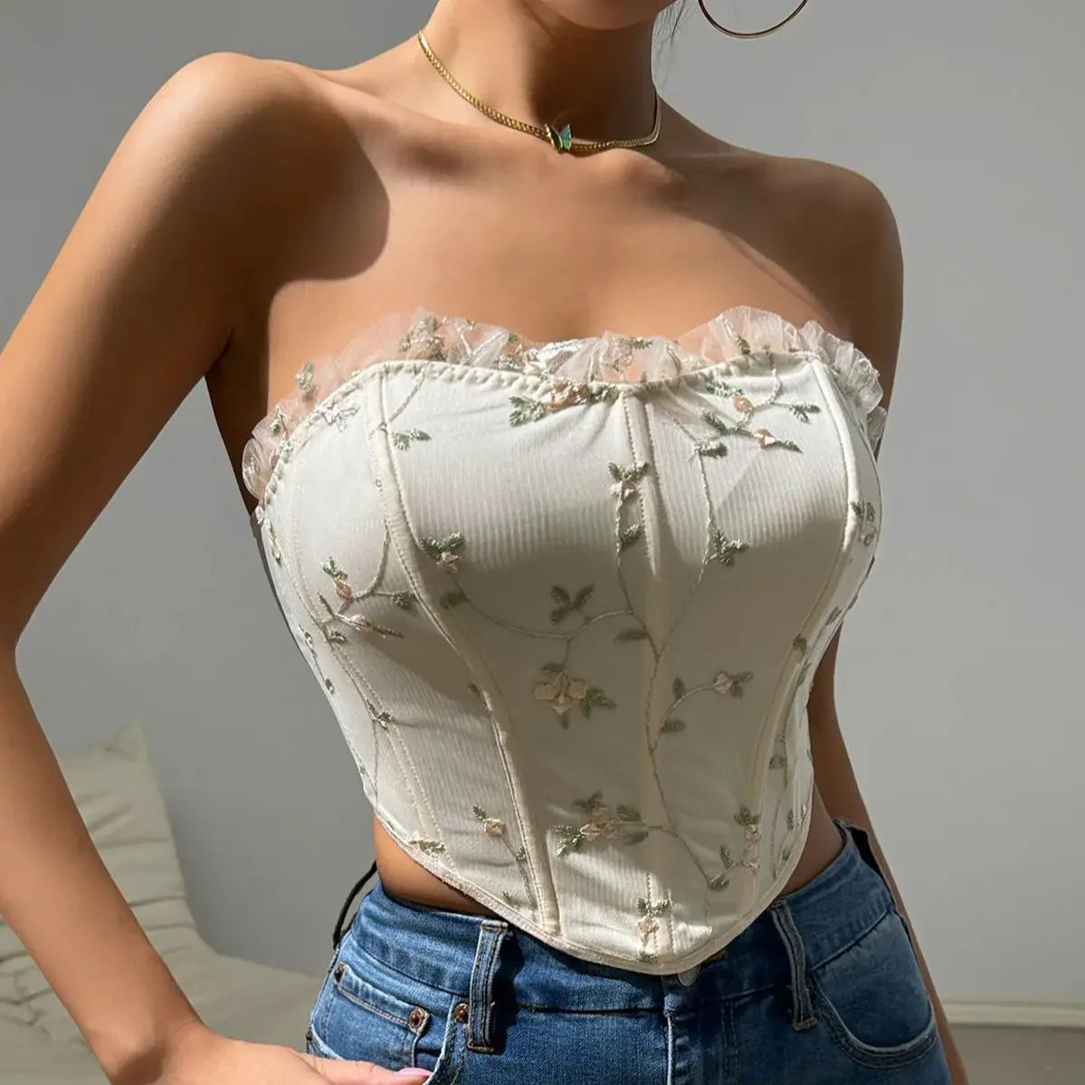 Dam Bustier Blommönster Polyester Spandex 3