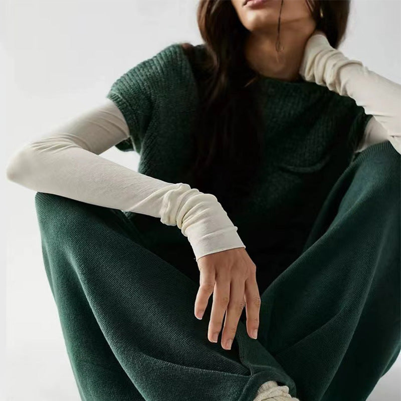 Dam Casual Loose Outfit Rund Halsringning Bomull 4